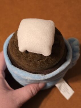 Plush Hot Chocolate Cup Dog Toy with Marshmallow - Light Blue & Brown